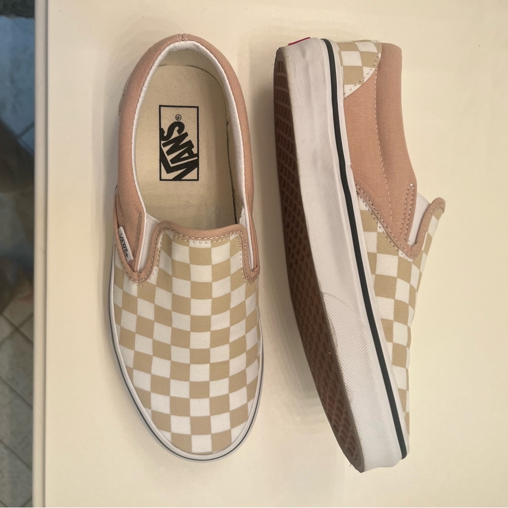 Vans Unisex Checkerboard Frappe/True White Slip-On Shoes Mens 7, Women’s 8.5